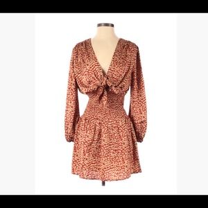 Red Long-Sleeve Leopard Print Dress with Front Tie